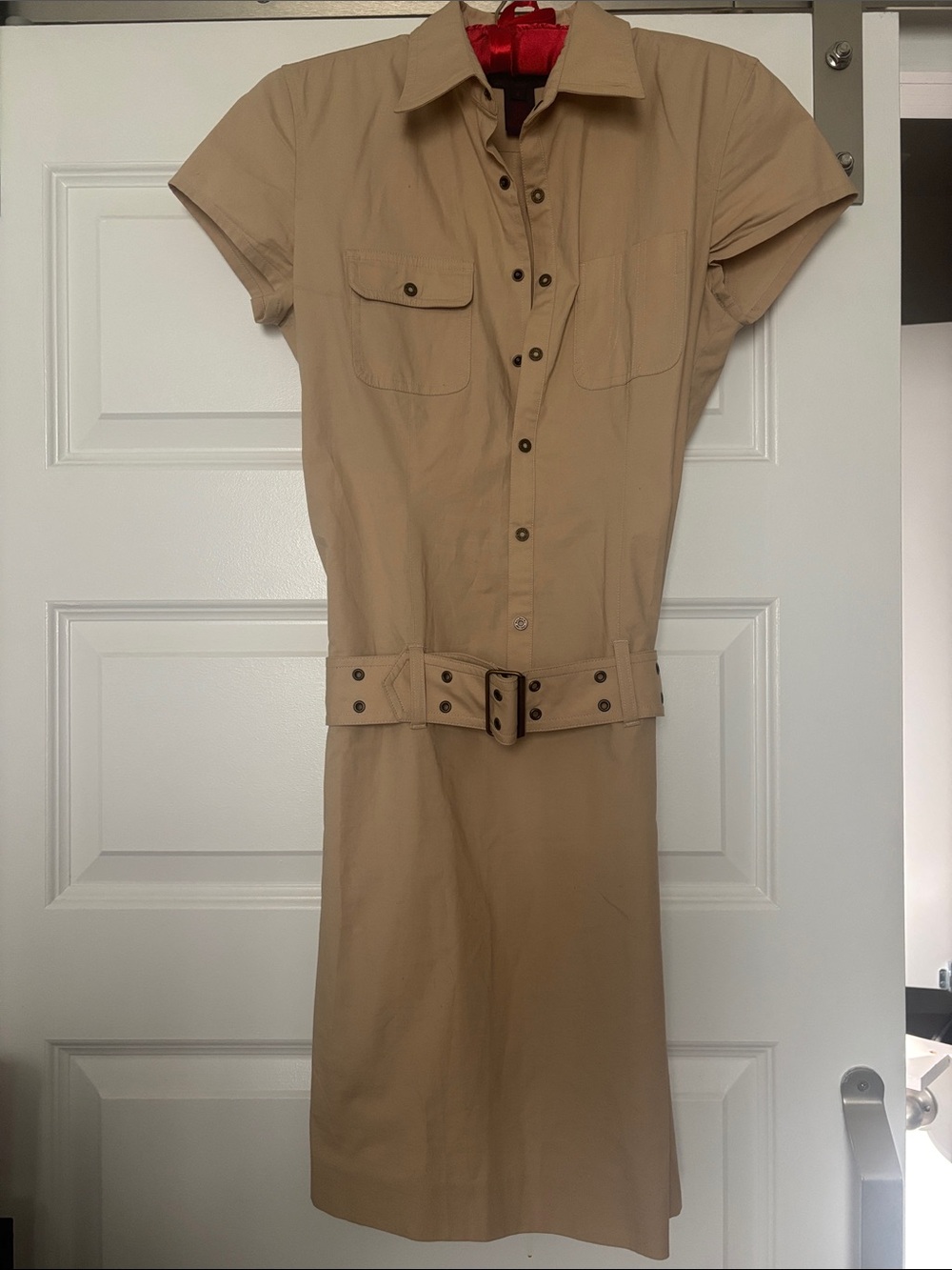 Ralph Lauren Khaki Utility/Safari Short  Button-Front Belted Midi Shirt Dress